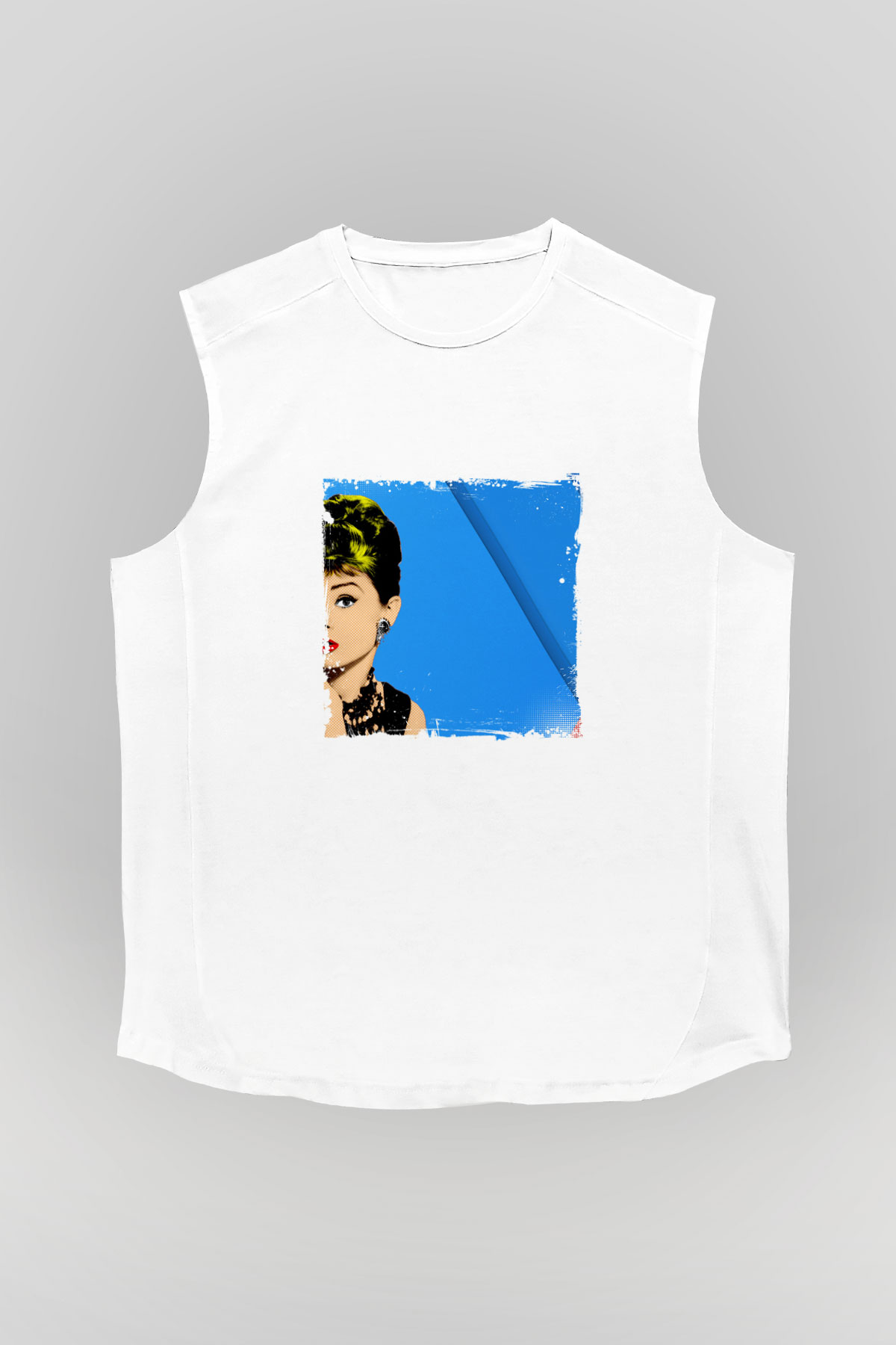 Audrey Hepburn Unisex Baskılı Beyaz Kolsuz Tişört