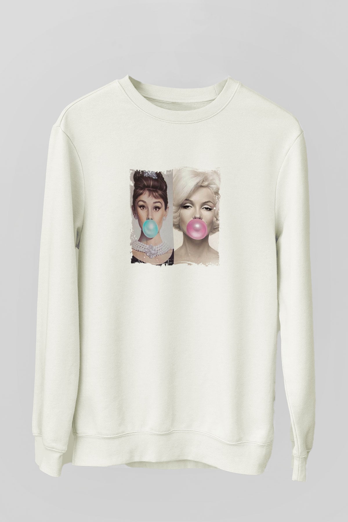Audrey Hepburn Unisex Baskılı Beyaz Sweatshirt