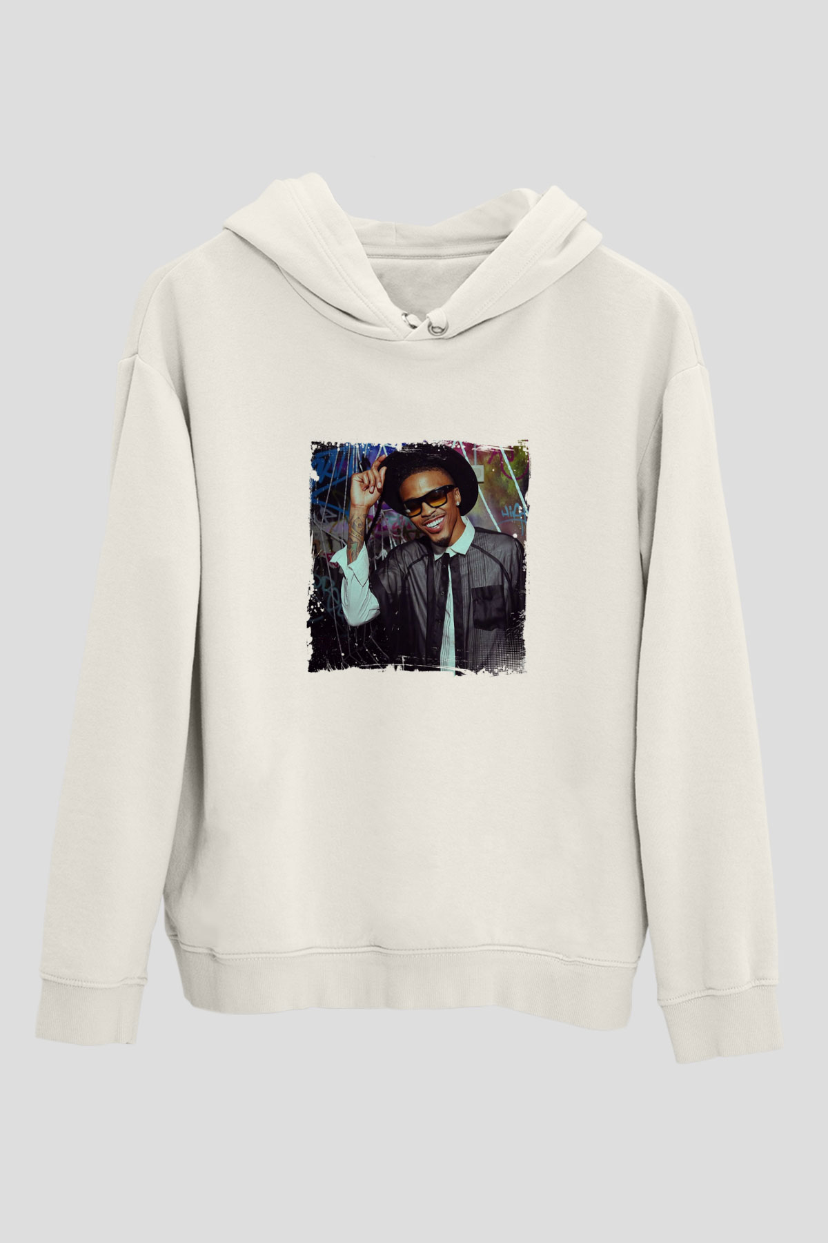August Alsina Baskılı Unisex Beyaz Hoodie