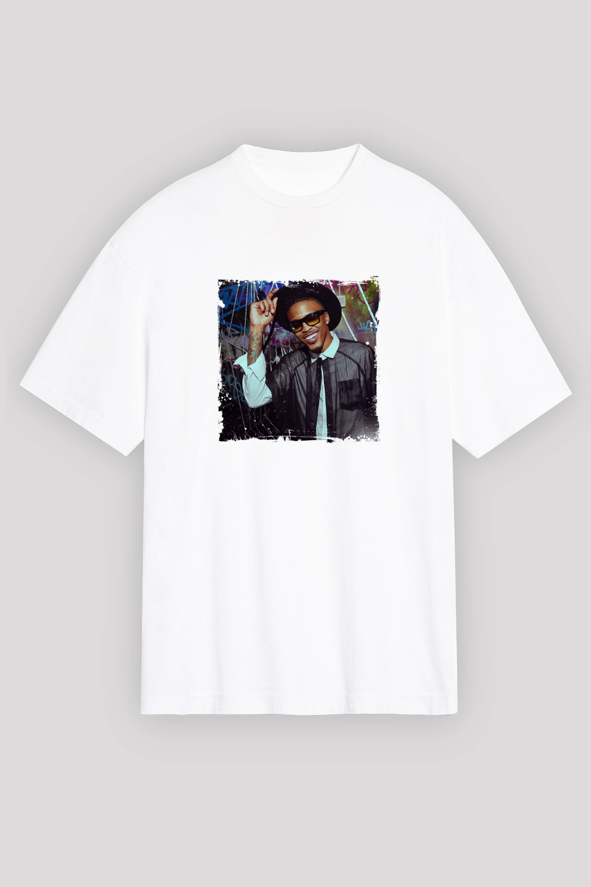 August Alsina Baskılı Unisex Beyaz Tişört