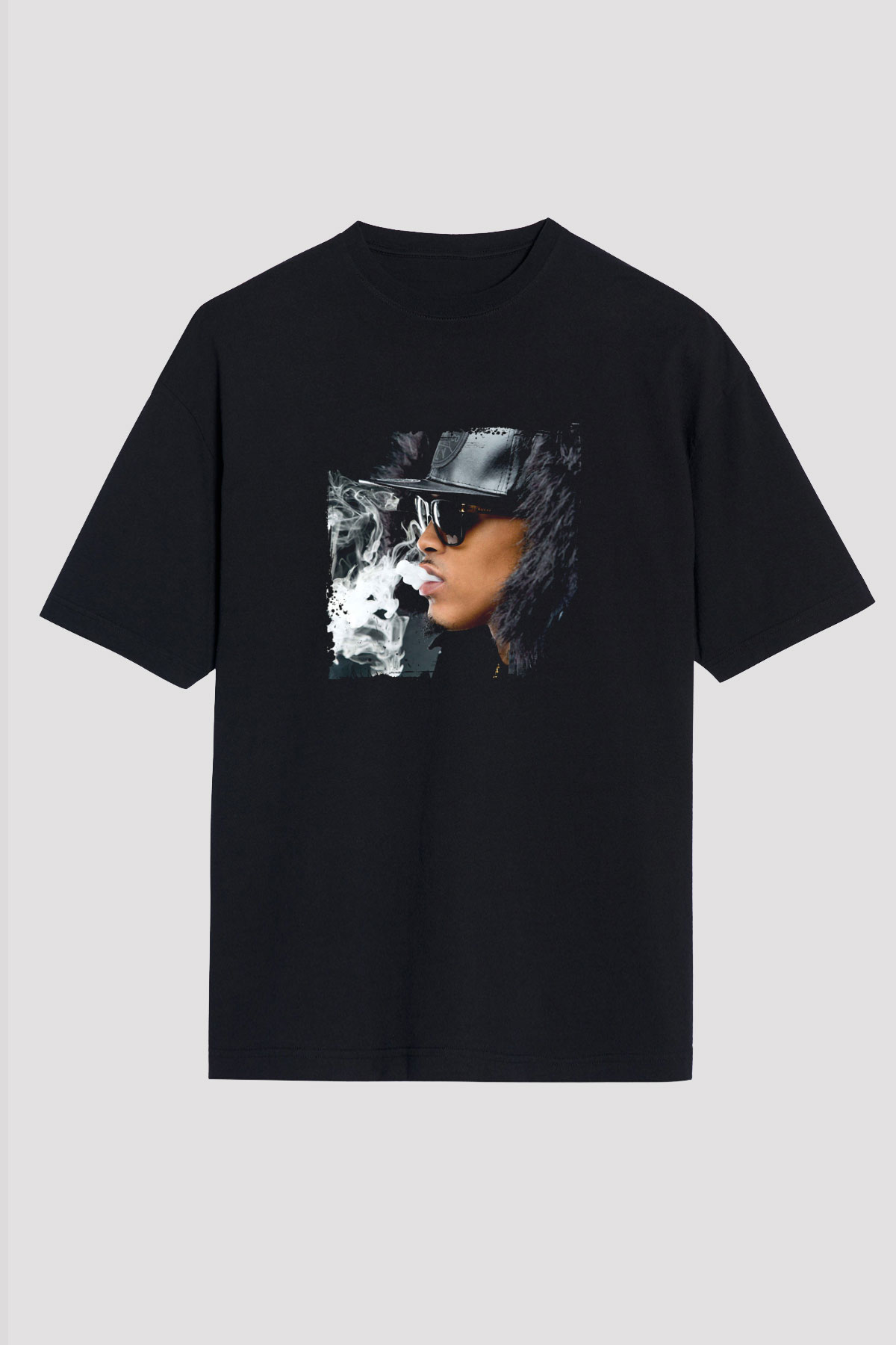 August Alsina Baskılı Unisex Oversize Siyah Tişört