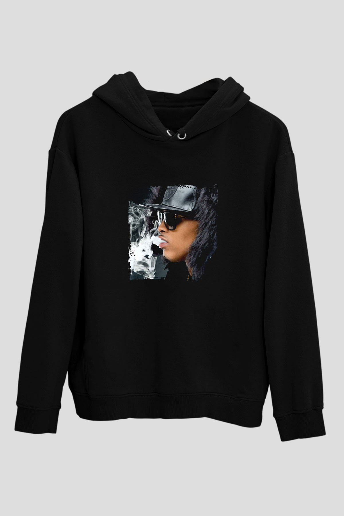 August Alsina Baskılı Unisex Siyah Hoodie