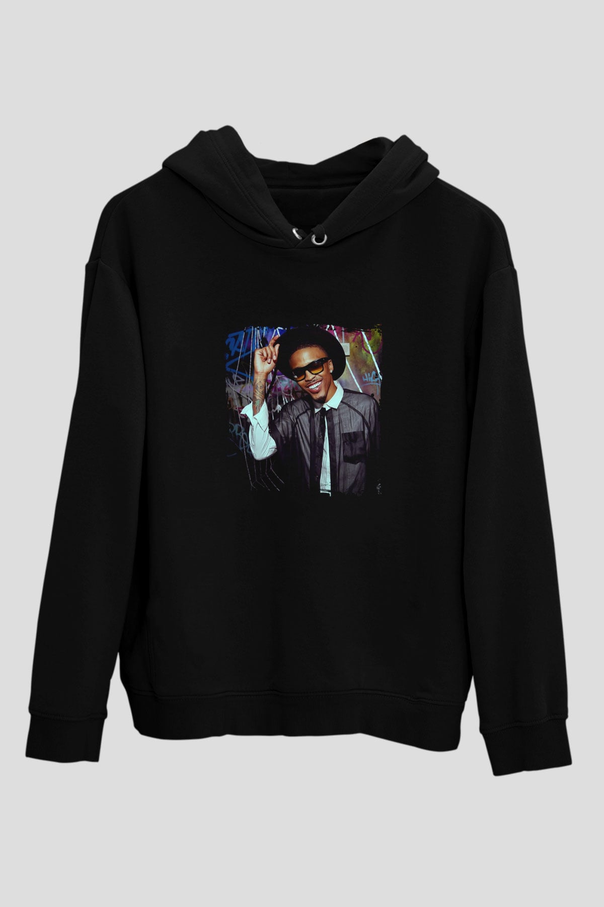 August Alsina Baskılı Unisex Siyah Hoodie
