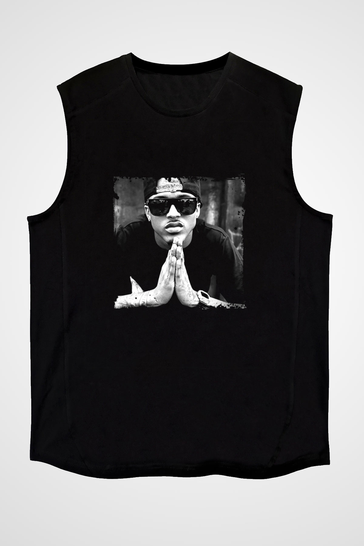 August Alsina Baskılı Unisex Siyah Kolsuz Tişört