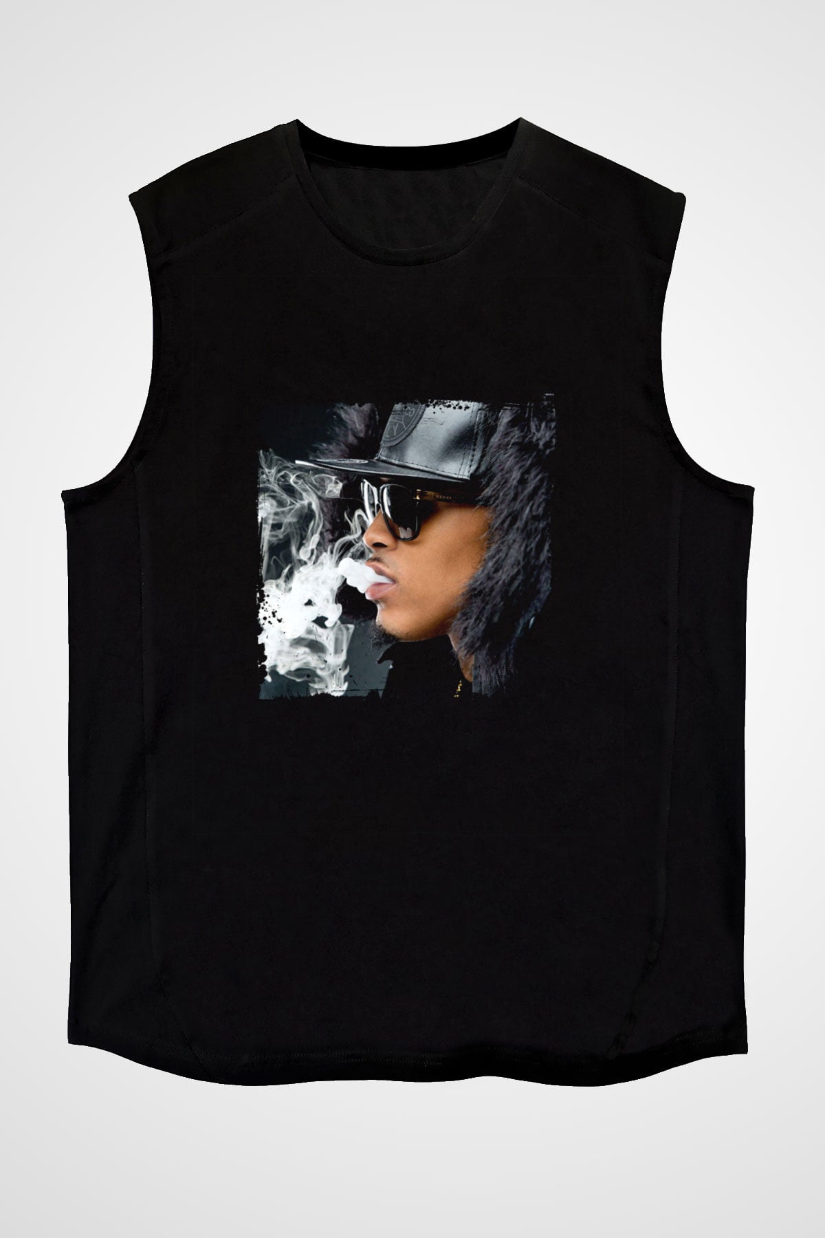 August Alsina Baskılı Unisex Siyah Kolsuz Tişört