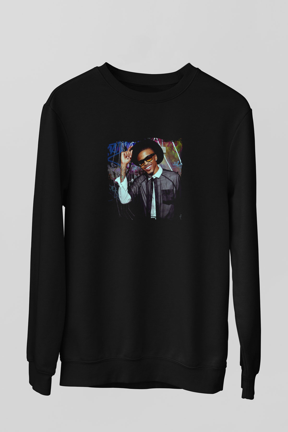 August Alsina Baskılı Unisex Siyah Sweatshirt