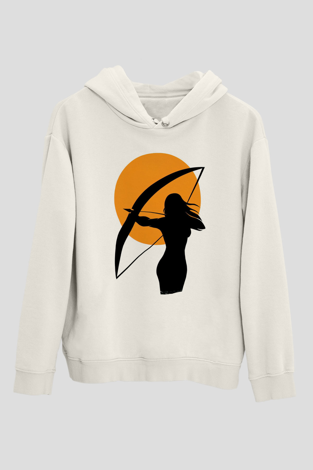 Avcı Beyaz Unisex Kapüşonlu Sweatshirt