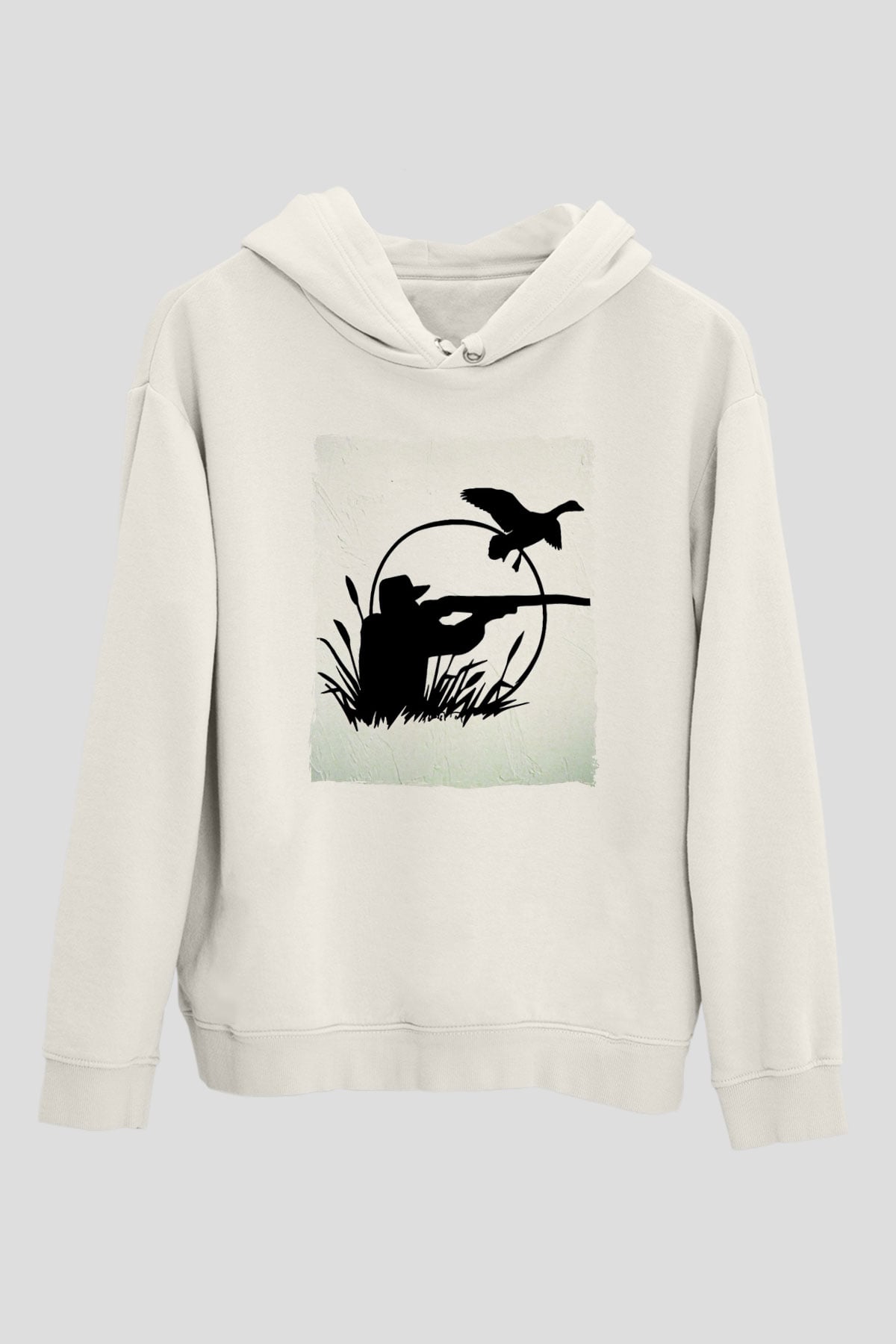 Avcı Beyaz Unisex Kapüşonlu Sweatshirt