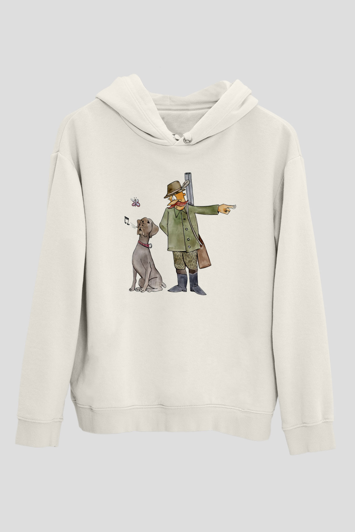 Avcı Beyaz Unisex Kapüşonlu Sweatshirt