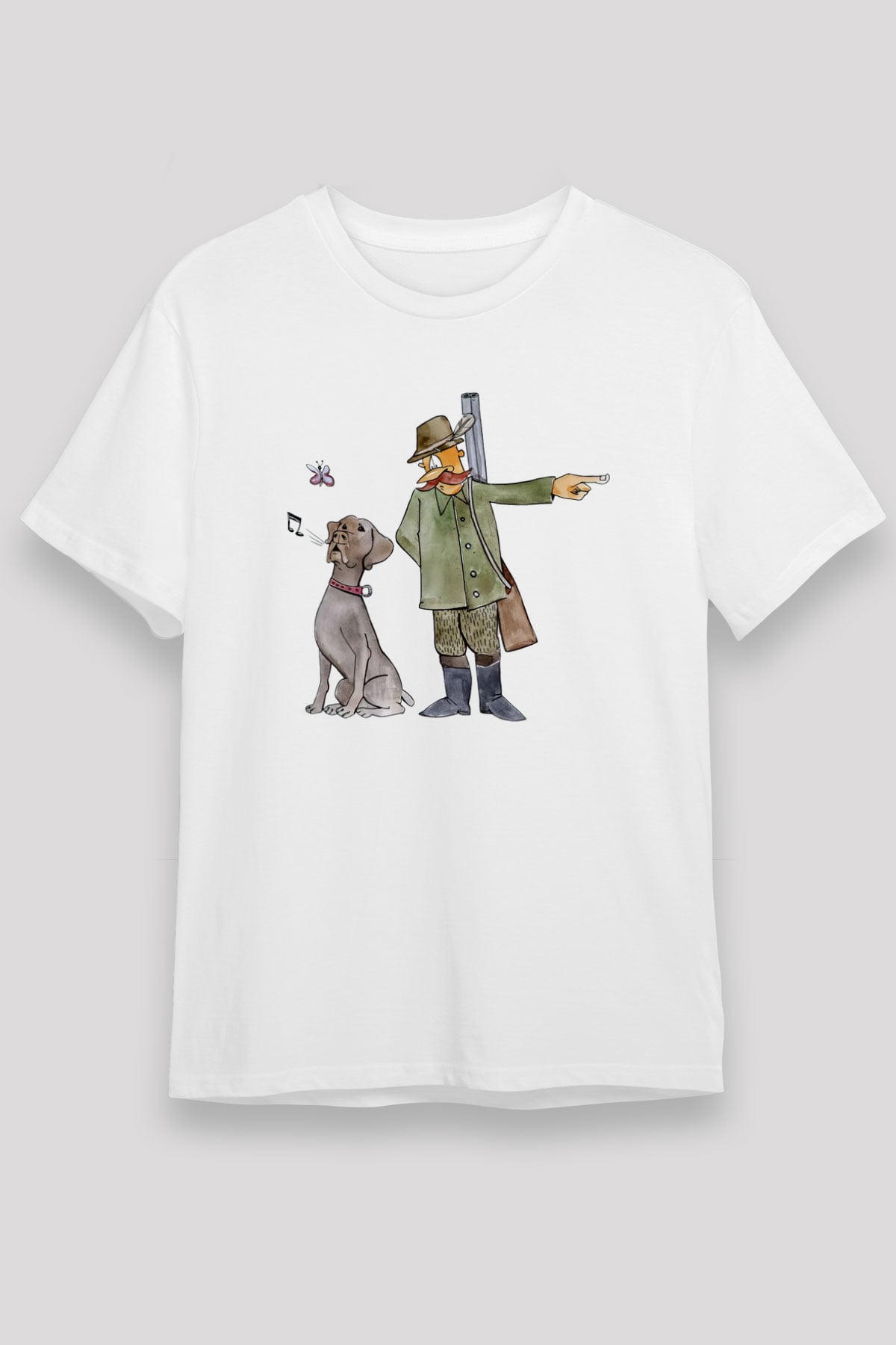 Avcı Beyaz Unisex Tişört T-Shirt - TişörtFabrikası