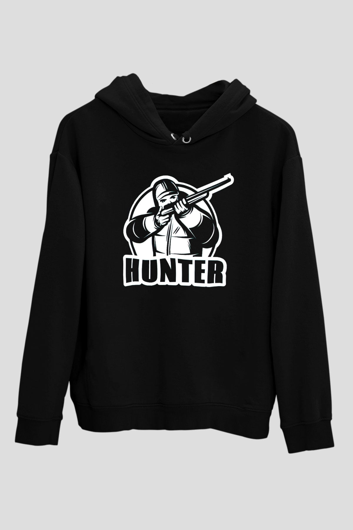 Avcı Siyah Unisex Kapüşonlu Sweatshirt