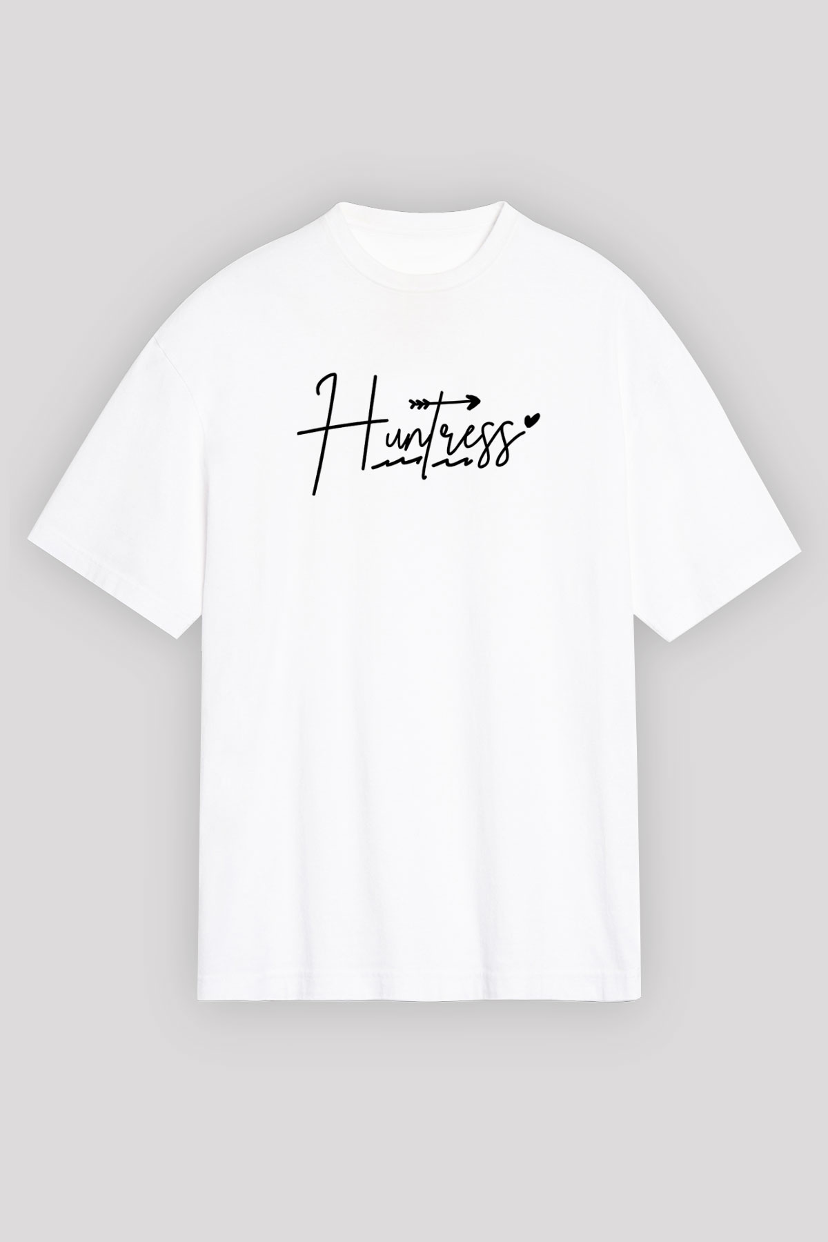 Avcılık Baskılı Unisex Beyaz Oversize Tişört - Tshirt