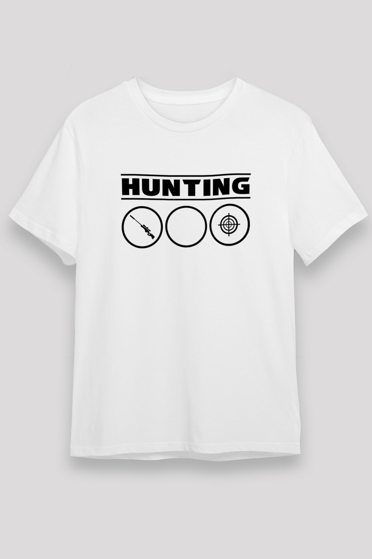 Avcılık Baskılı Unisex Beyaz Tişört - Tshirt