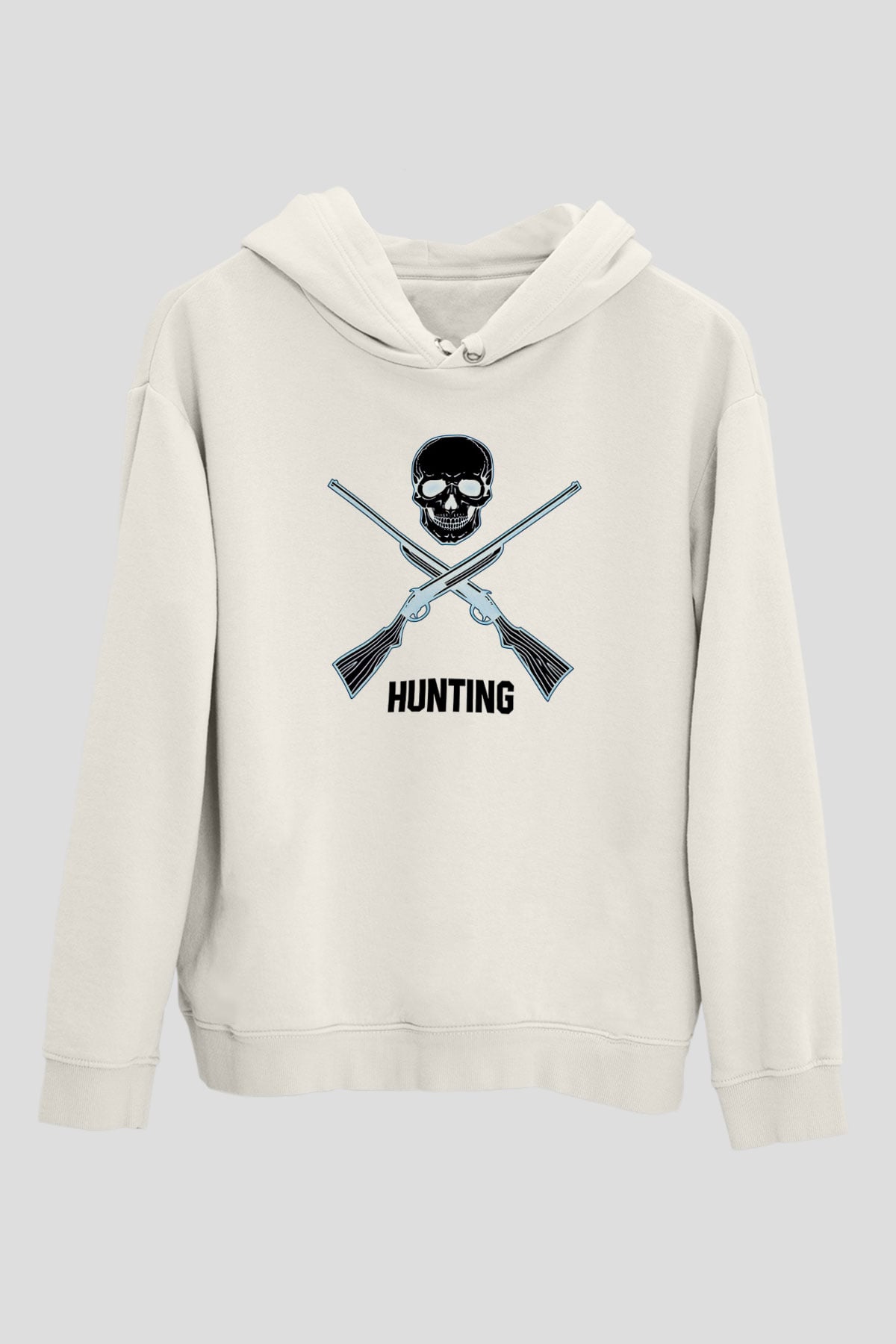 Avcılık Baskılı Unisex Ekru Hoodie