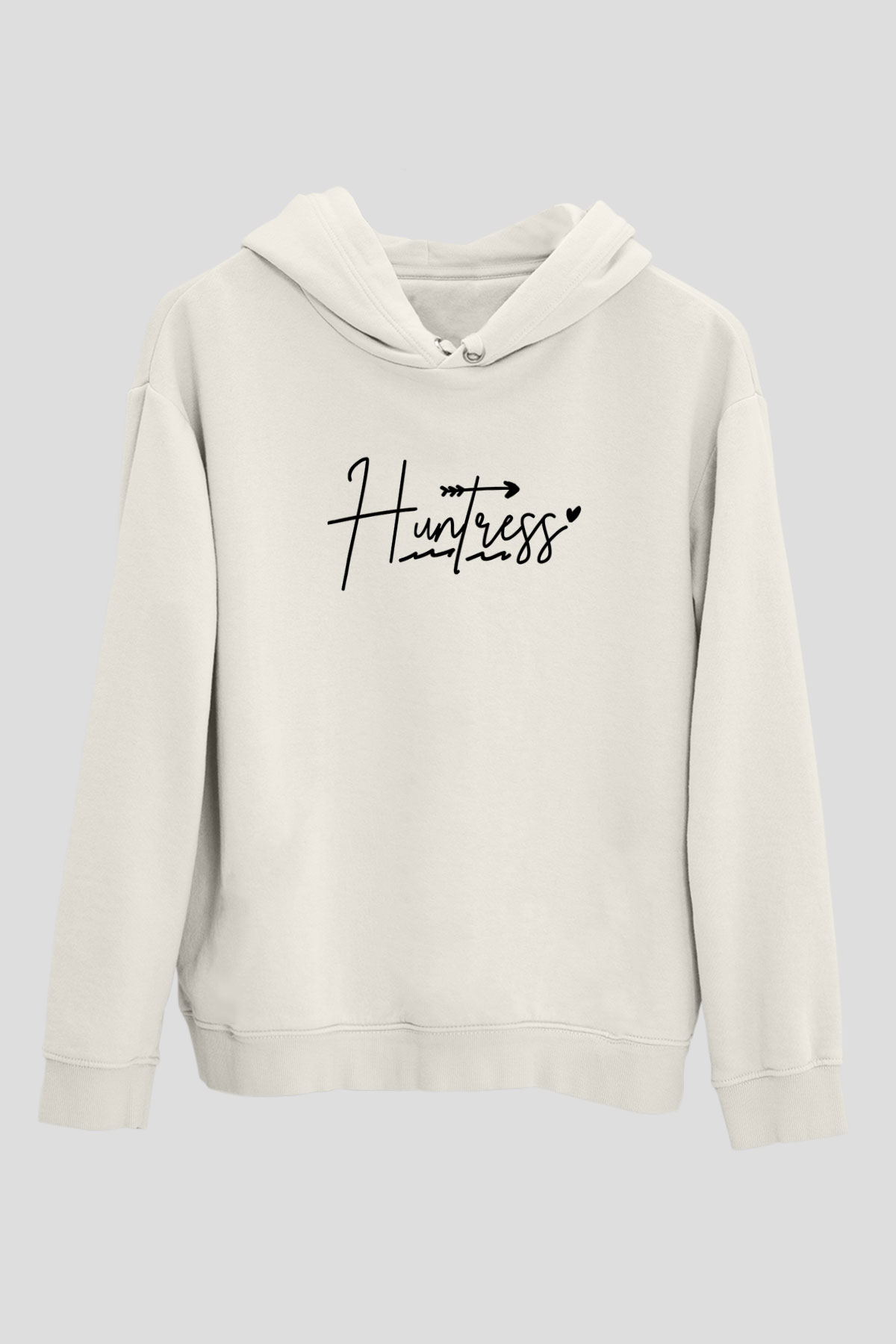 Avcılık Baskılı Unisex Ekru Hoodie