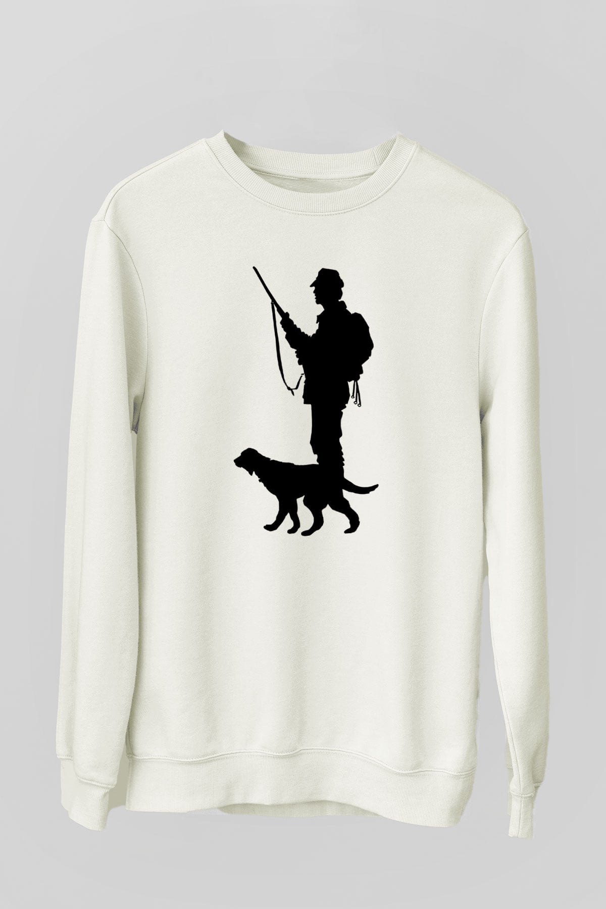Avcılık Baskılı Unisex Ekru Sweatshirt
