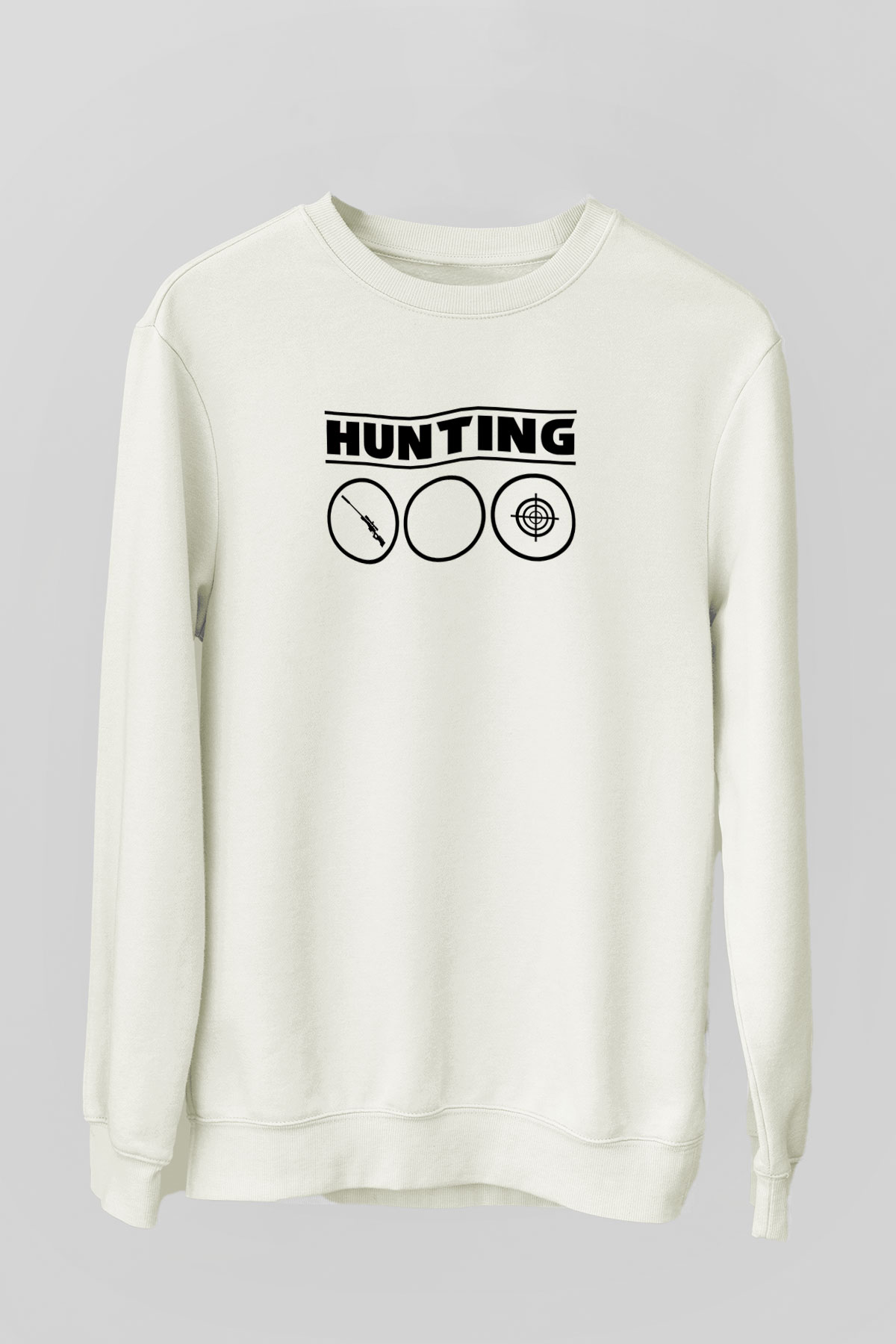 Avcılık Baskılı Unisex Ekru Sweatshirt
