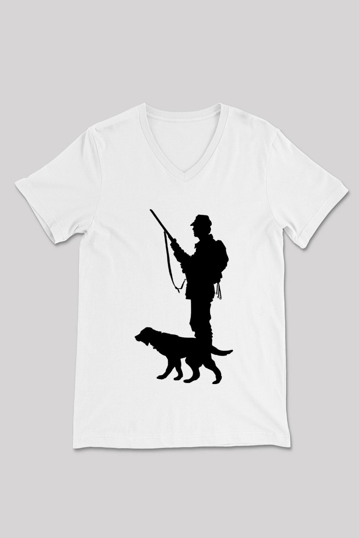 Avcılık Baskılı Unisex V Yaka Tişört - Tshirt