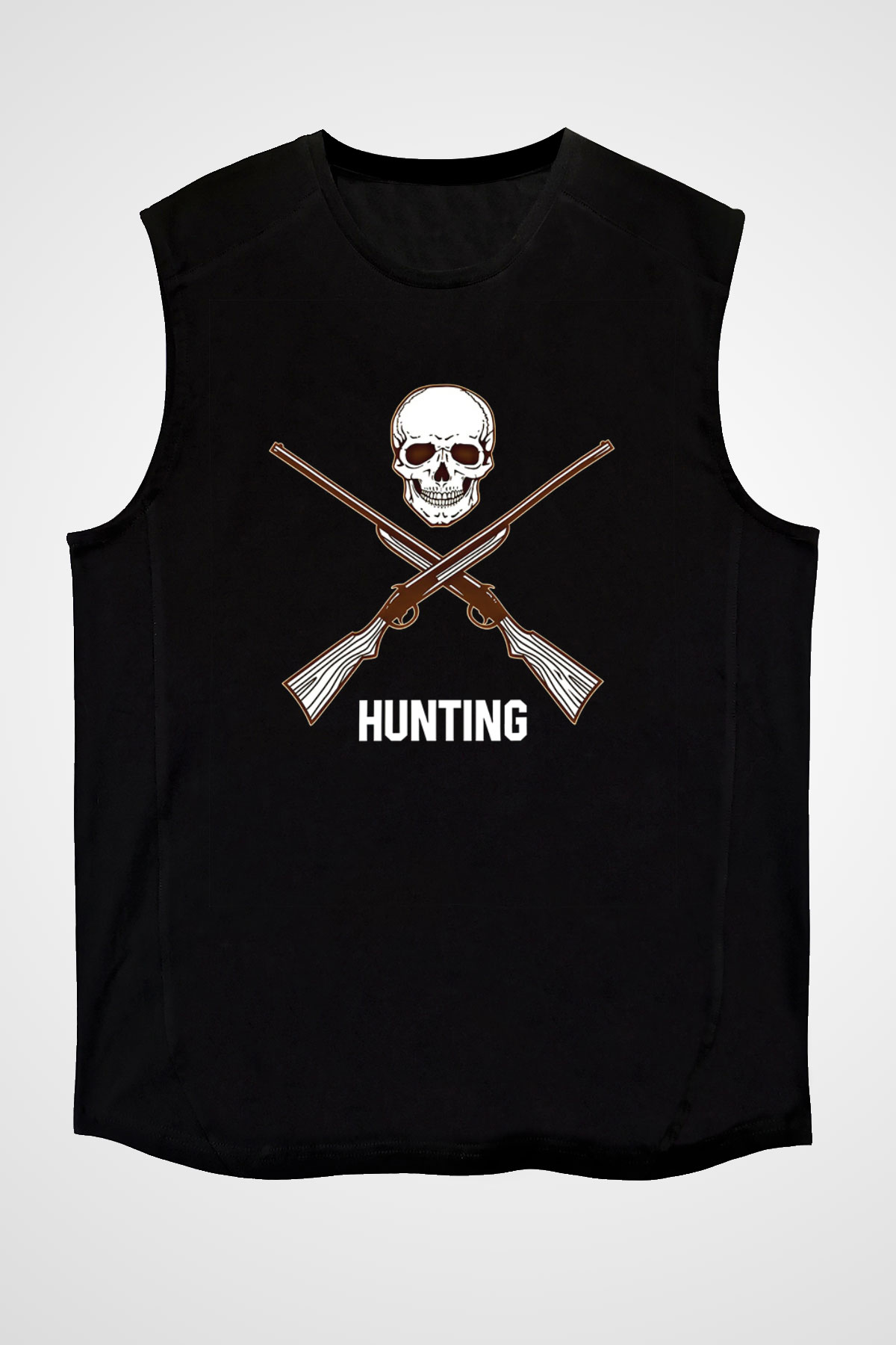 Avcılık - Hunting Baskılı Unisex Siyah Kolsuz Tişört