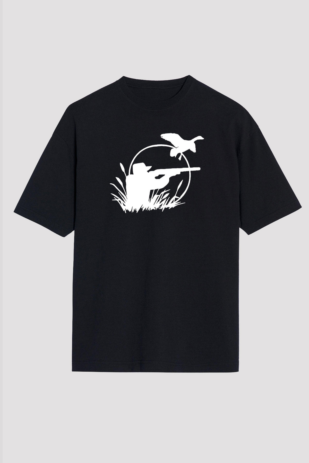 Avcılık - Hunting Baskılı Unisex Siyah Oversize Tişört