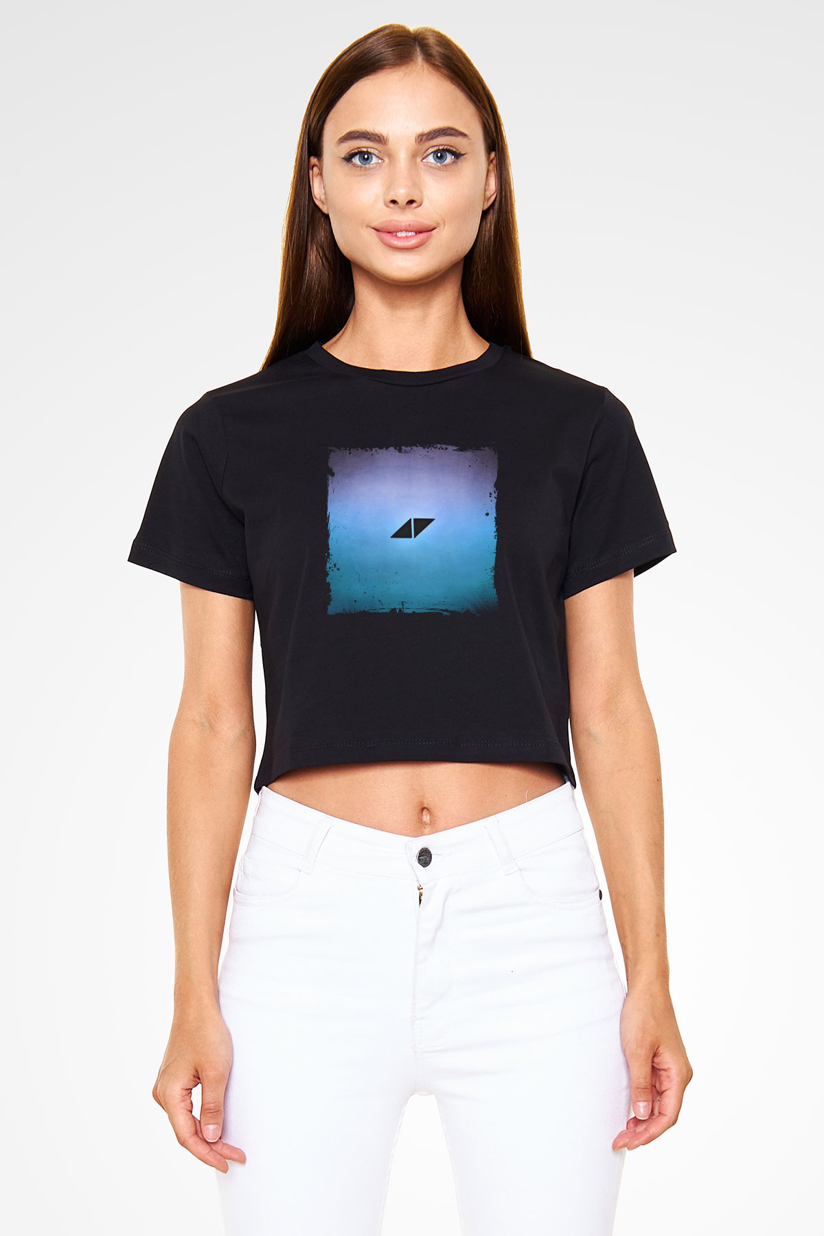 Avicii Baskılı Crop Top Siyah Kadın Tişört