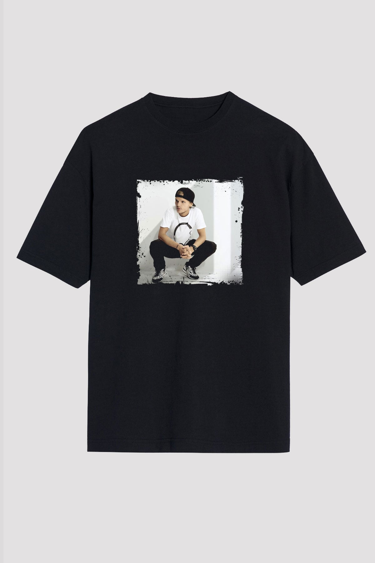 Avicii Baskılı Unisex Oversize Siyah Tişört