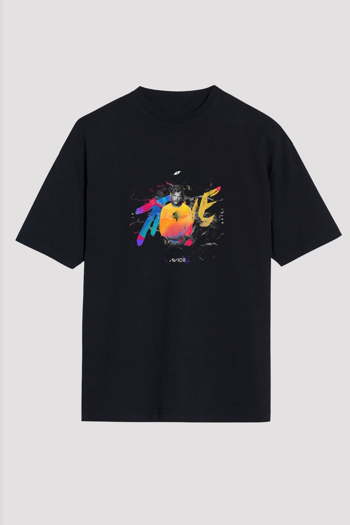 Avicii Baskılı Unisex Oversize Siyah Tişört