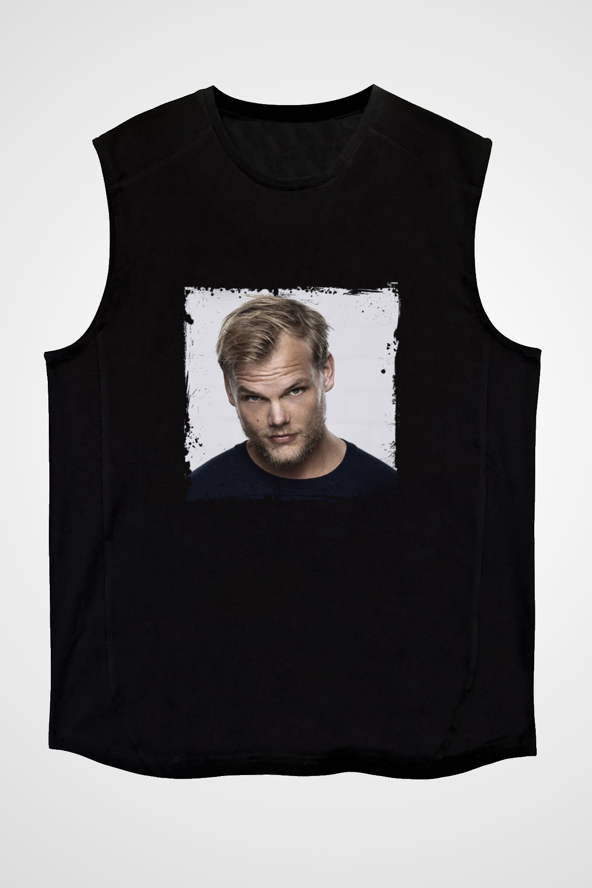 Avicii Baskılı Unisex Siyah Kolsuz Tişört