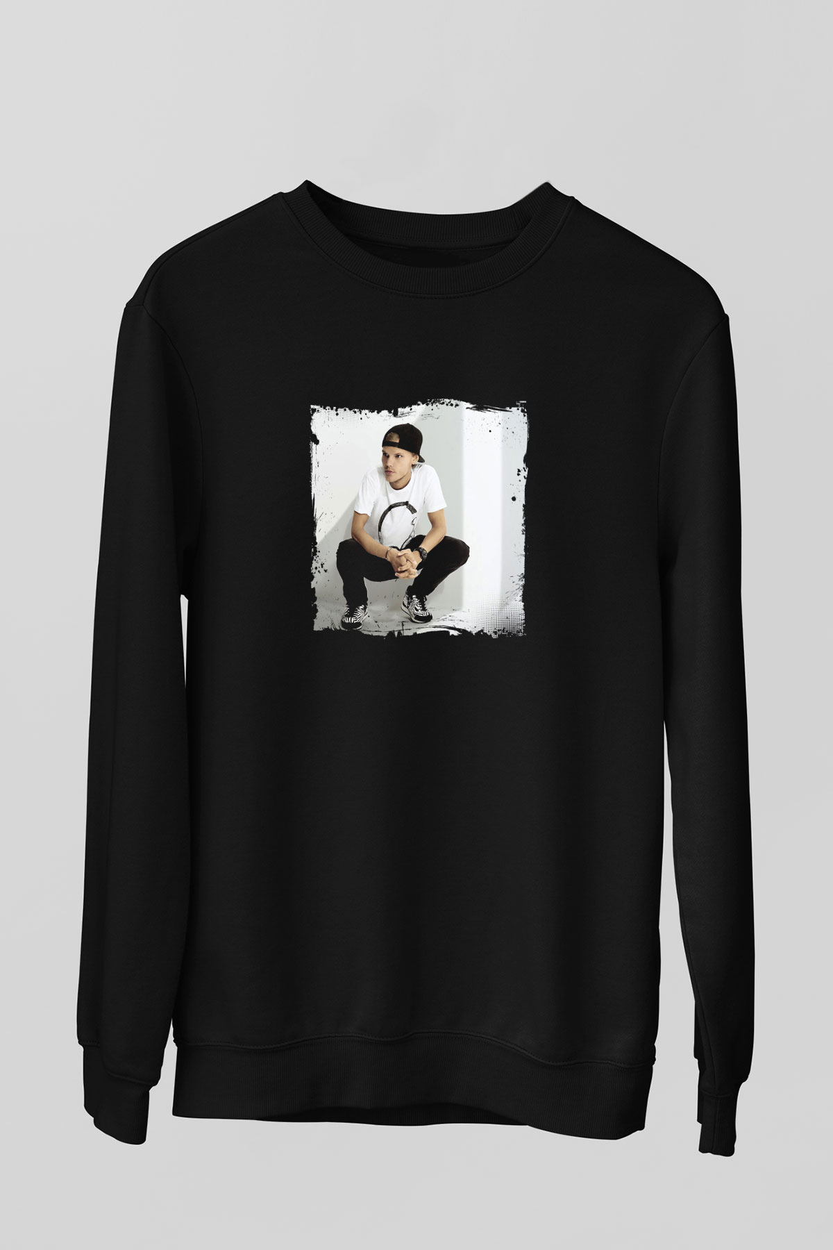 Avicii Baskılı Unisex Siyah Sweatshirt