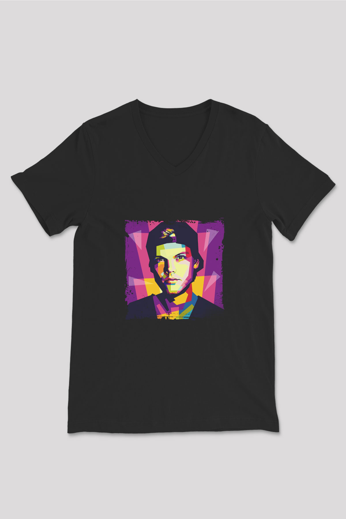 Avicii Baskılı Unisex Siyah V Yaka Tişört