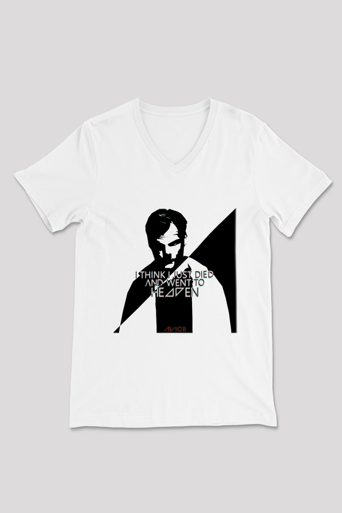 Avicii Beyaz Unisex V Yaka Tişört T-Shirt