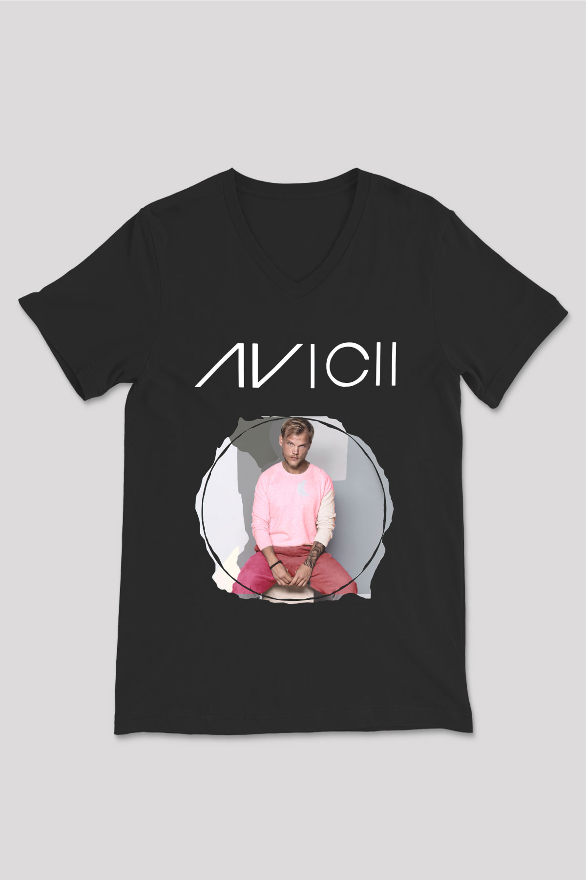 Avicii Siyah Unisex V Yaka Tişört T-Shirt