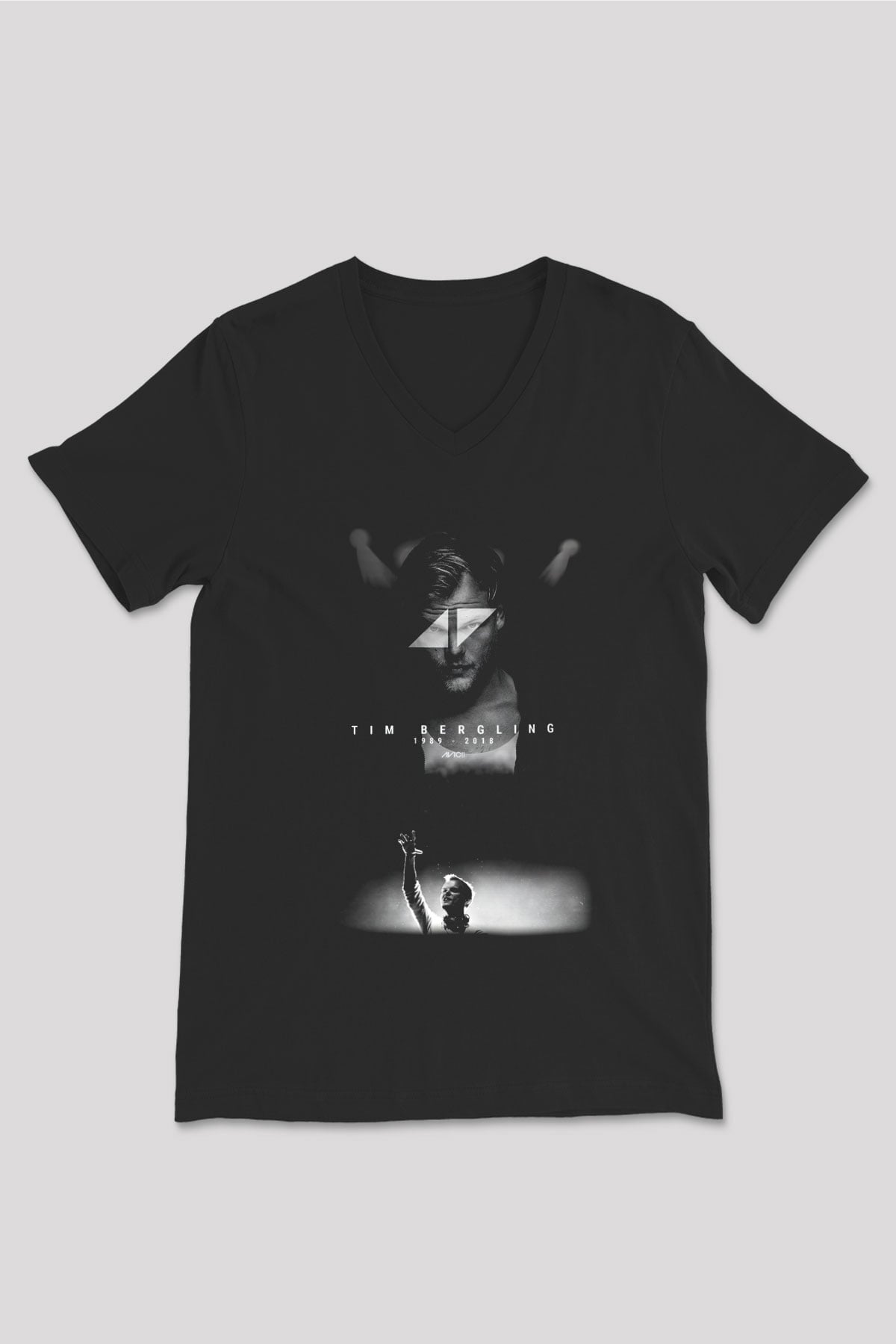Avicii Siyah Unisex V Yaka Tişört T-Shirt