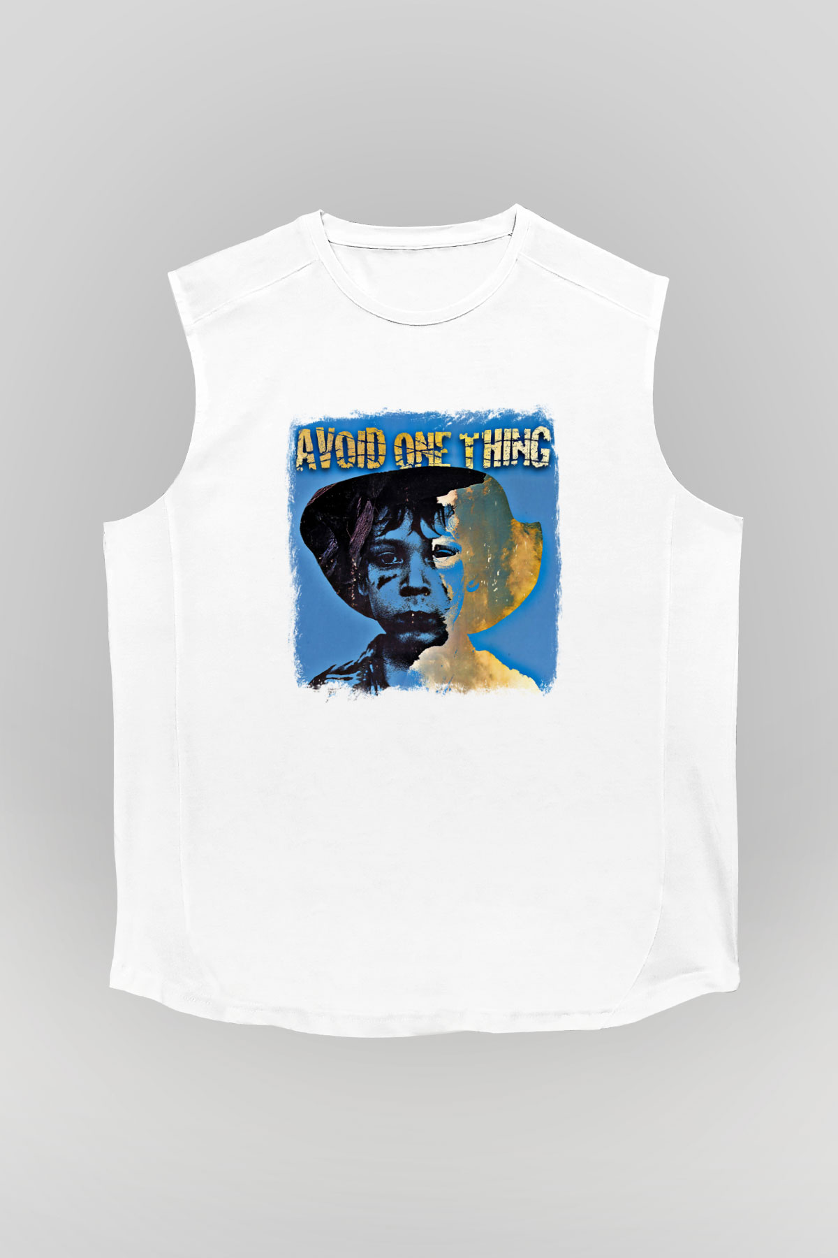Avoid One Thing Baskılı Unisex Beyaz Kolsuz Tişört