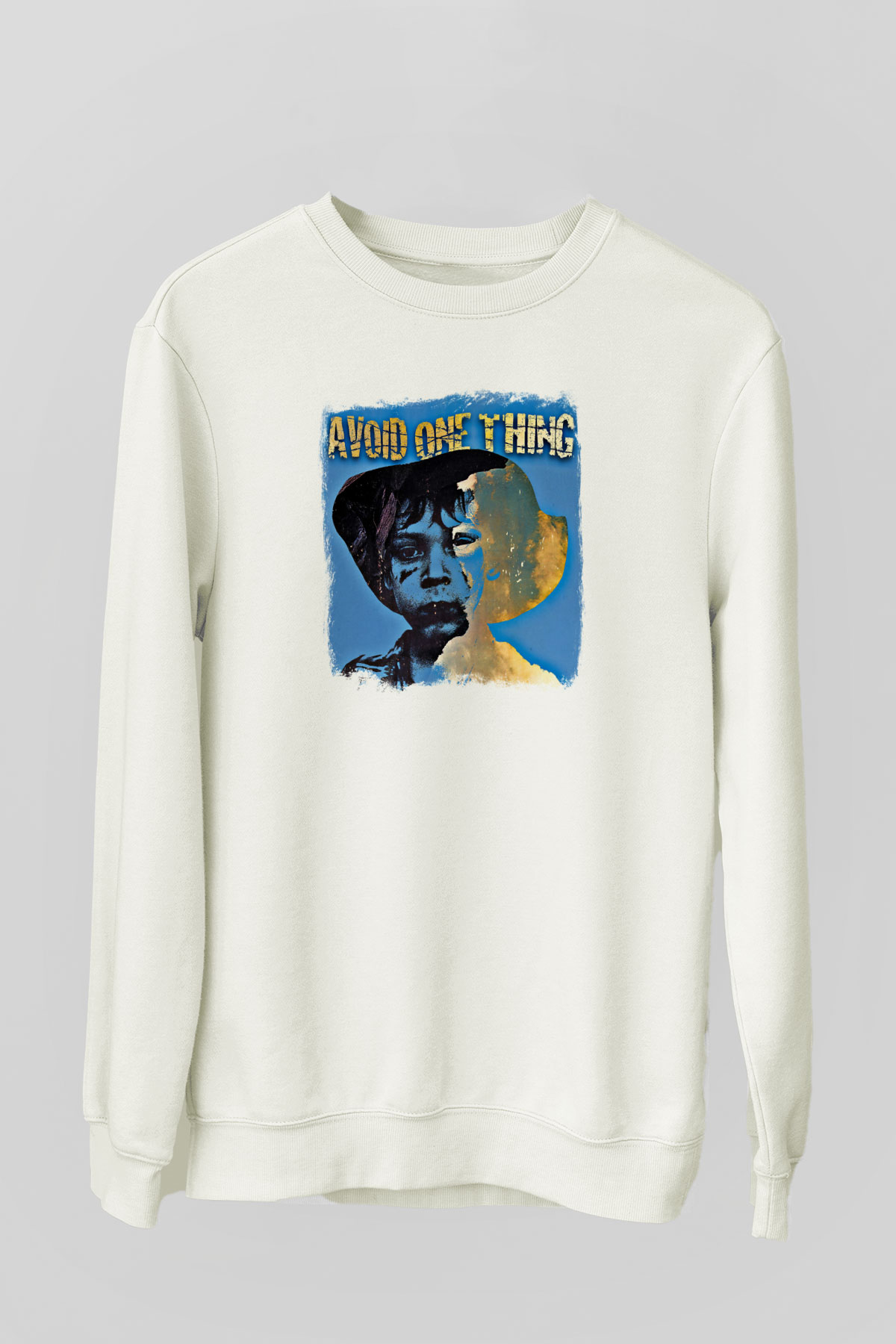 Avoid One Thing Baskılı Unisex Beyaz Sweatshirt