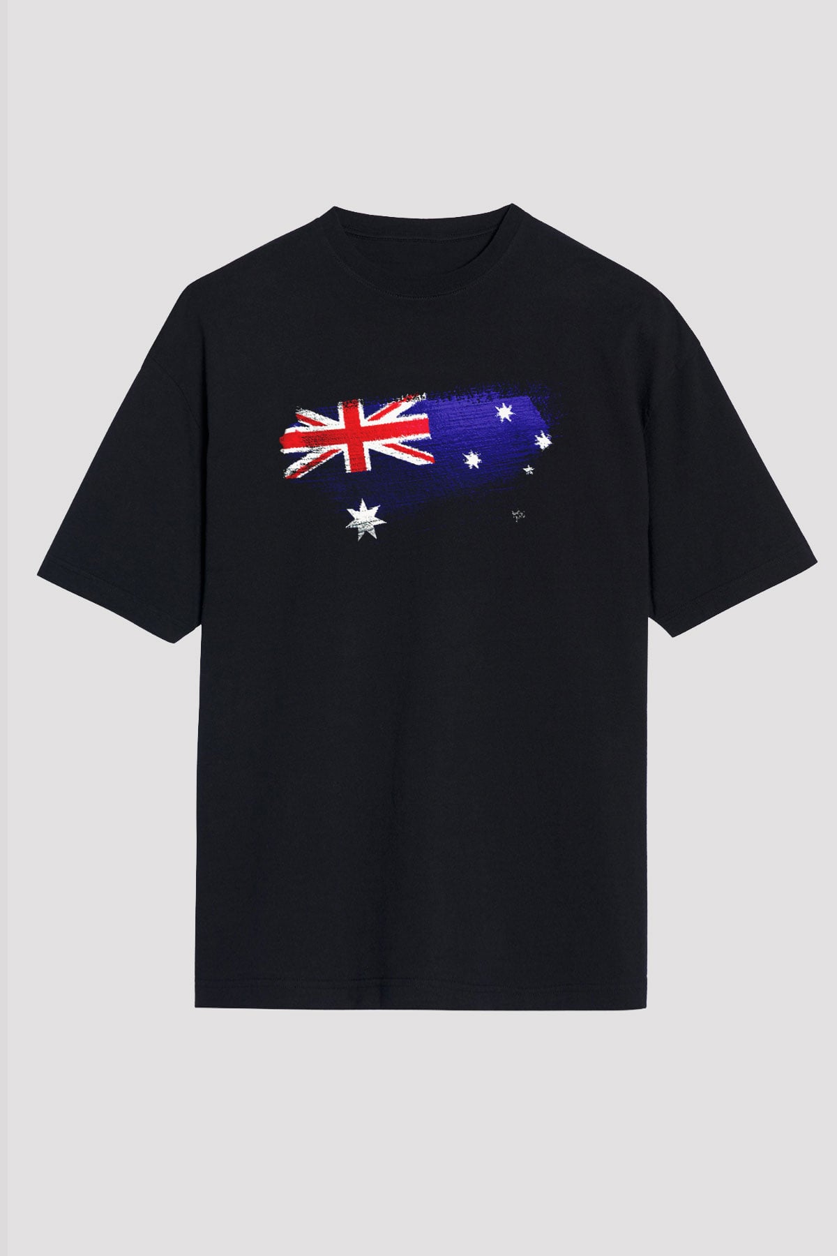 Avustralya - Australia Bayrağı Baskılı Unisex Siyah Oversize Tişört