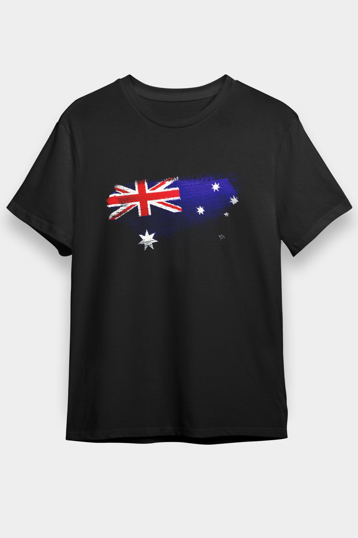 Avustralya - Australia Bayrağı Baskılı Unisex Siyah Tişört