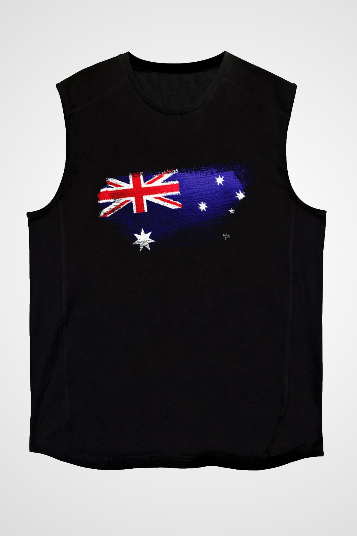 Avustralya - Australia Bayrağı Baskılı Unisex Siyah Kolsuz Tişört