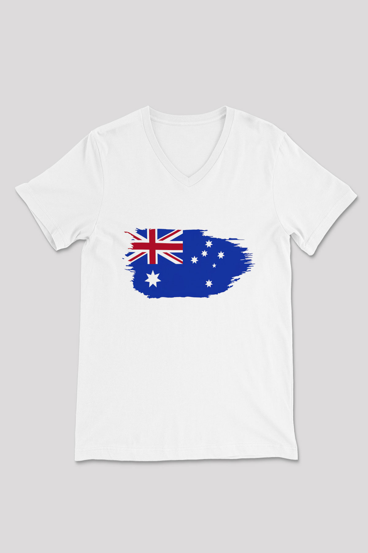Avustralya Beyaz Unisex V Yaka Tişört T-Shirt