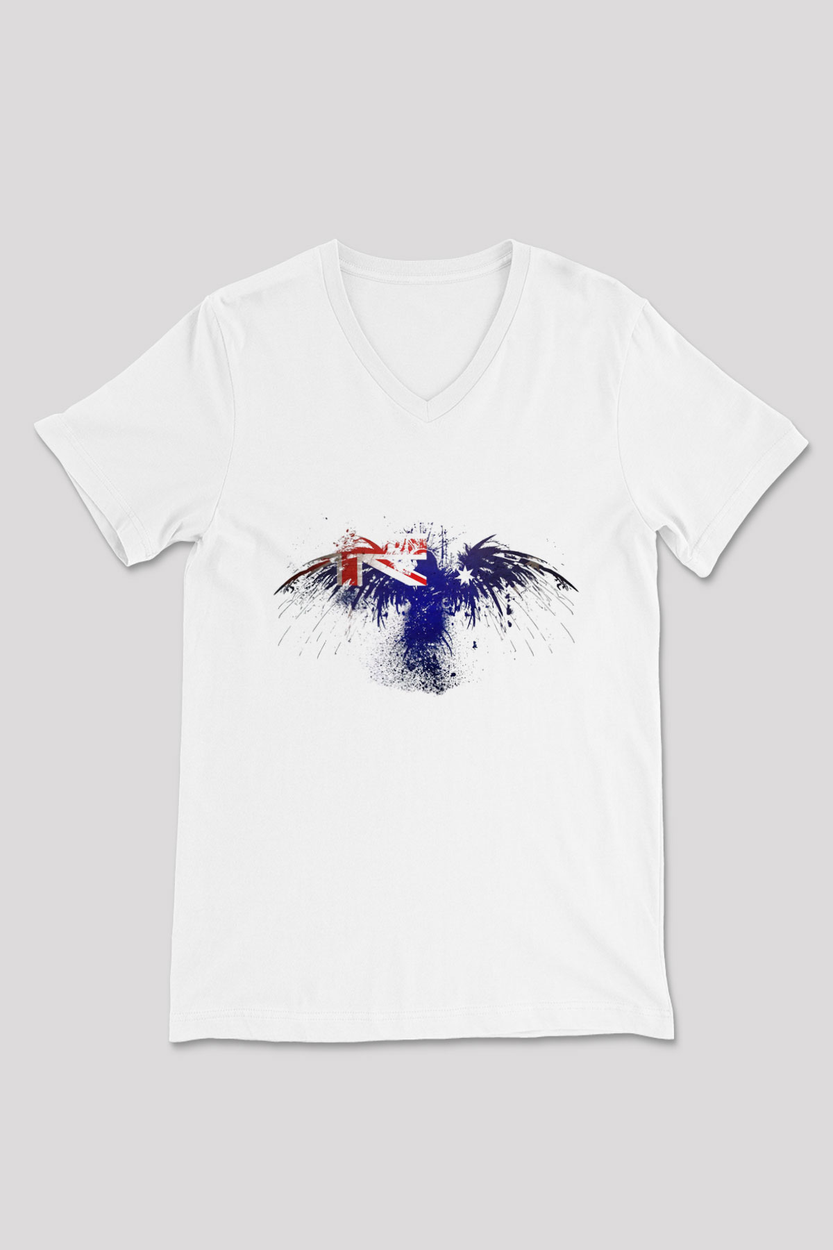 Avustralya Beyaz Unisex V Yaka Tişört T-Shirt