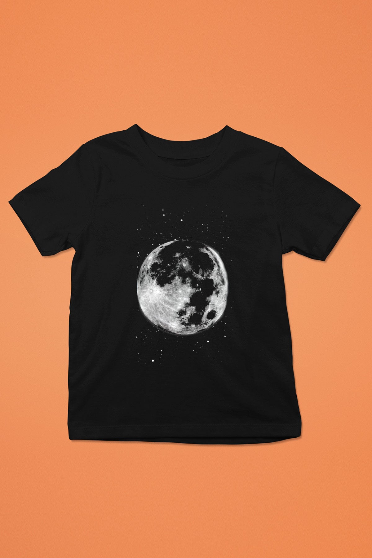 Ay Baskılı Siyah Unisex Çocuk Tişört