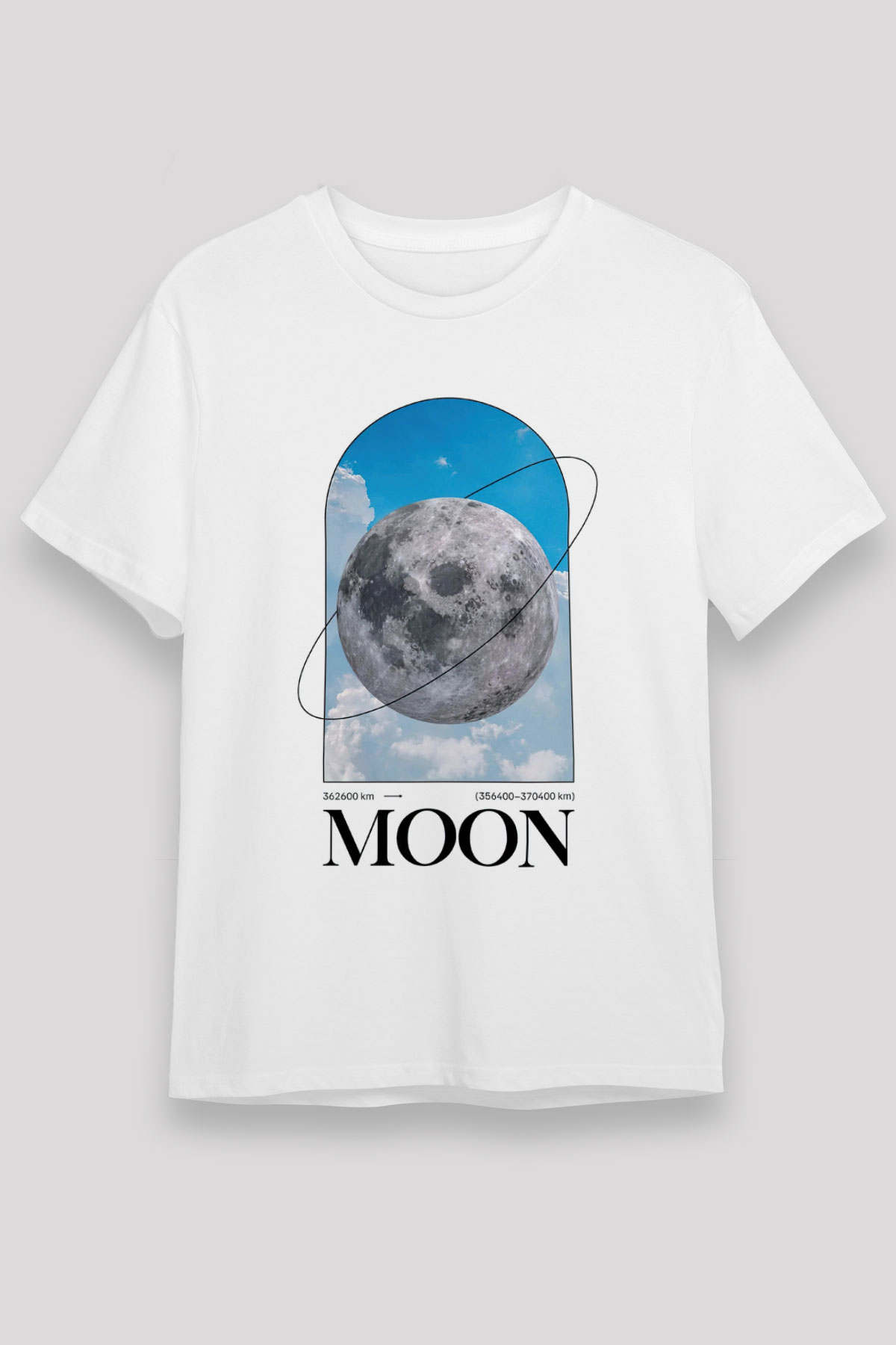 Ay Baskılı Unisex Beyaz Tişört - Tshirt