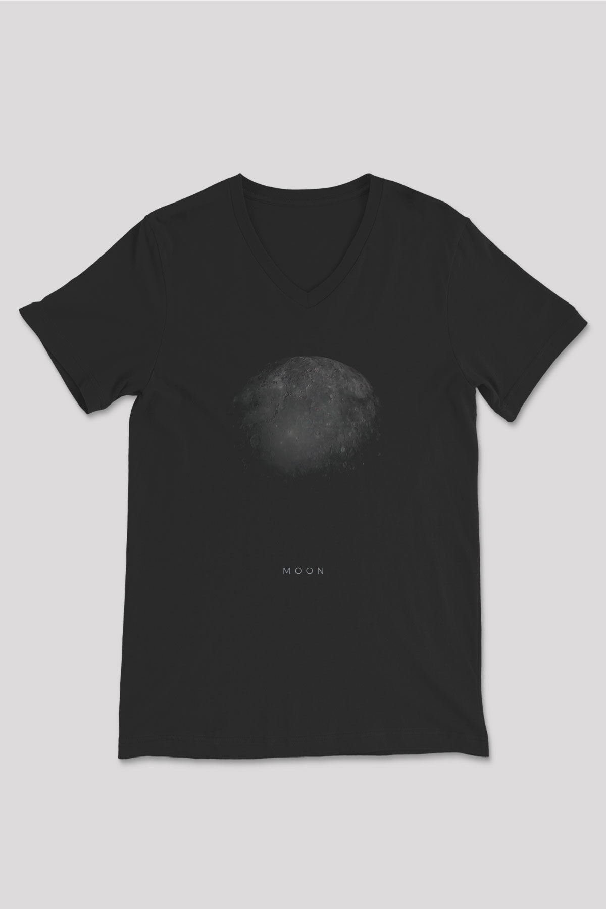 Ay Baskılı Unisex V Yaka Siyah Tİşört - Tshirt