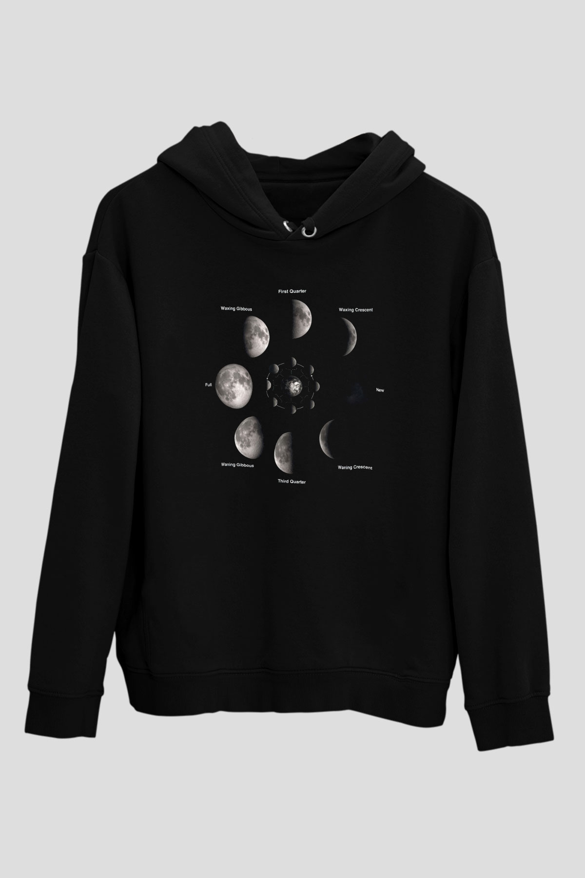 Ay Siyah Unisex Kapüşonlu Sweatshirt