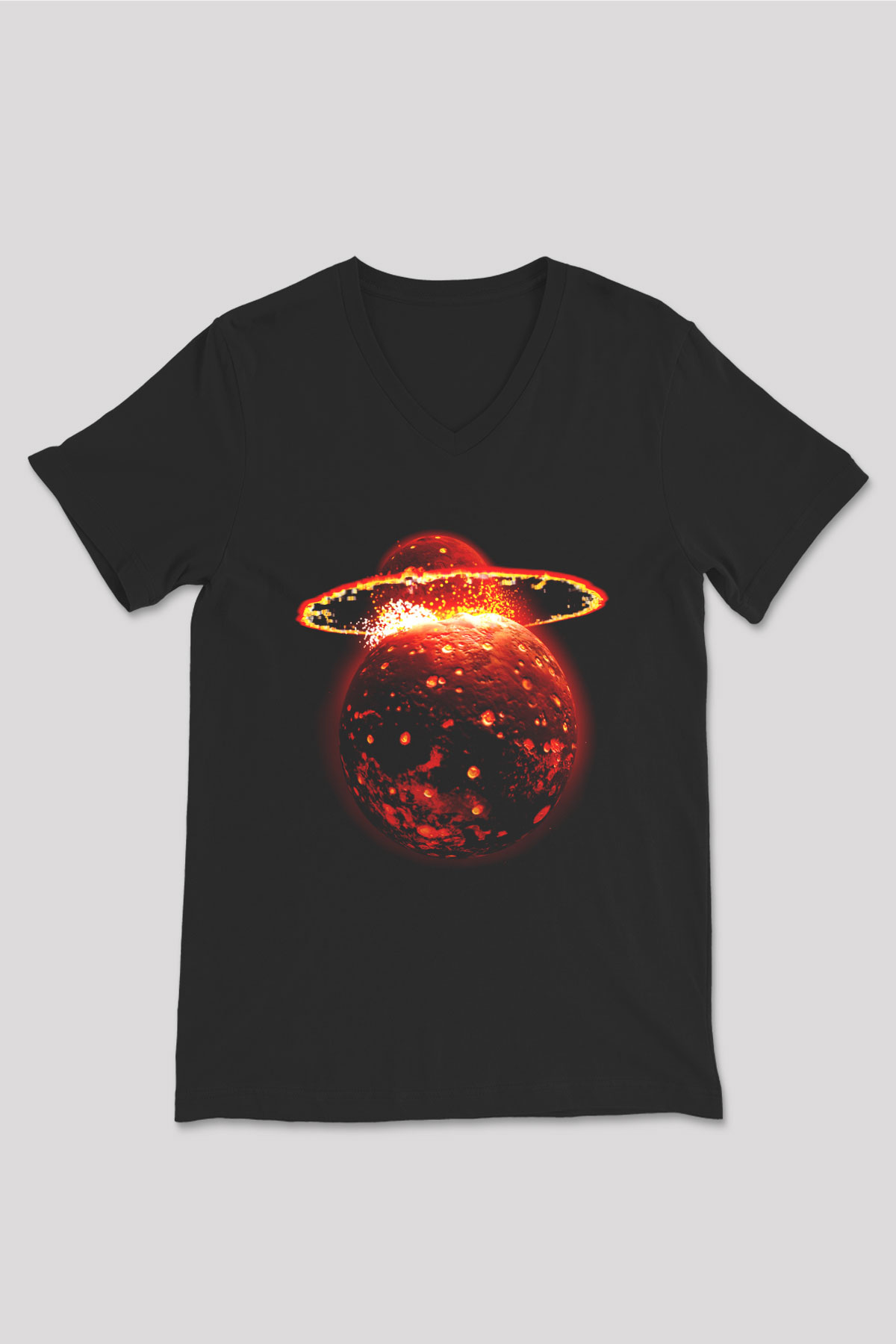 Ay Siyah Unisex V Yaka Tişört T-Shirt