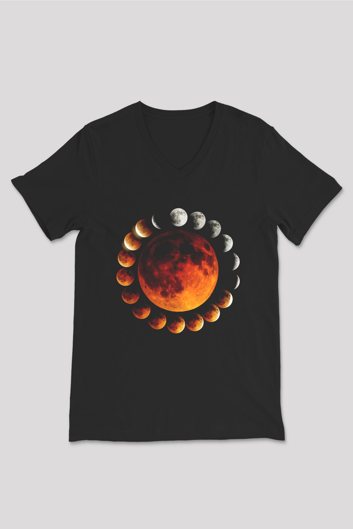 Ay Siyah Unisex V Yaka Tişört T-Shirt