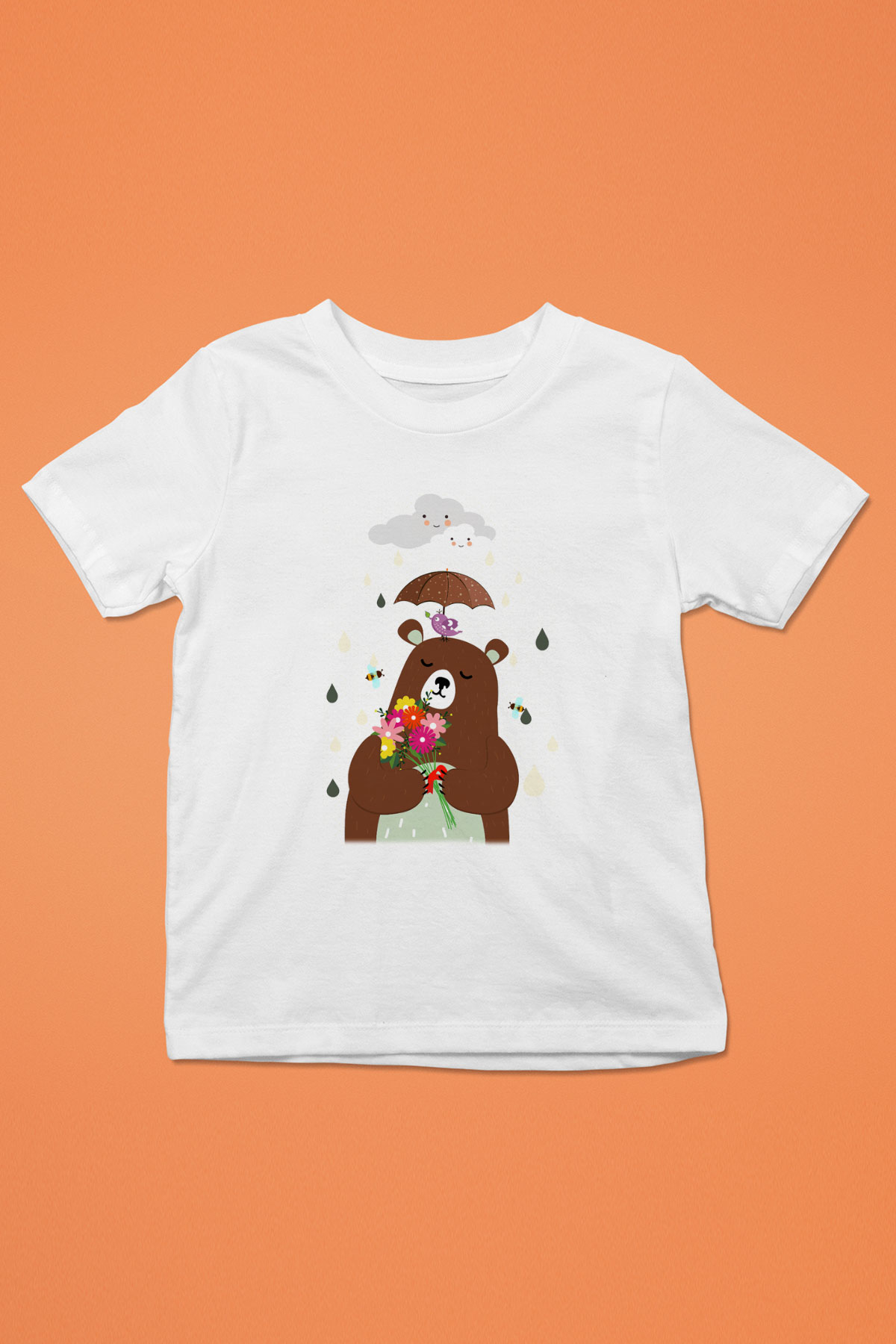 Ayı Baskılı Beyaz Unisex Çocuk Tişört
