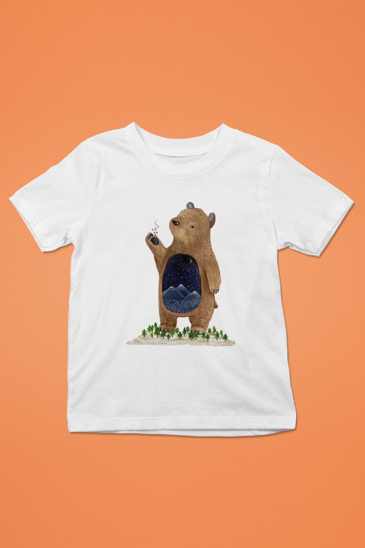 Ayı Baskılı Beyaz Unisex Çocuk Tişört