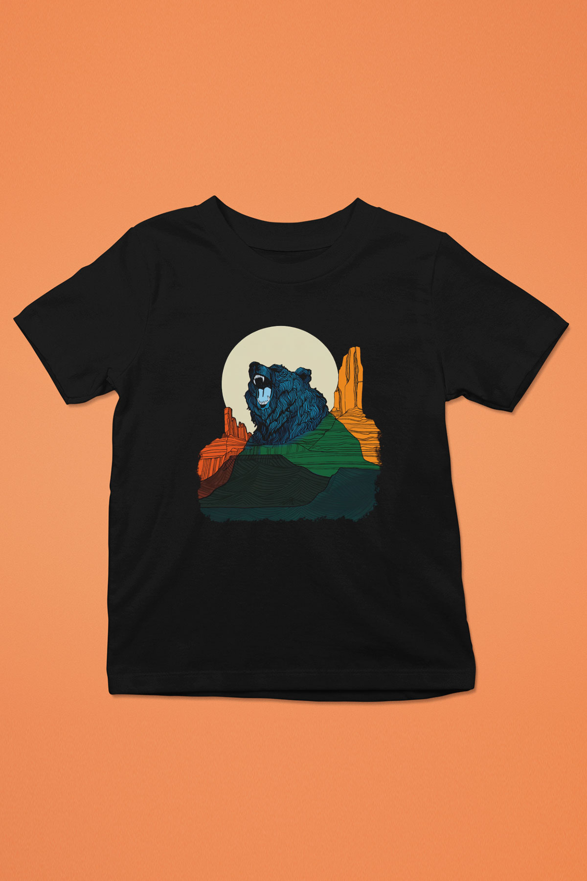 Ayı Baskılı Siyah Unisex Çocuk Tişört