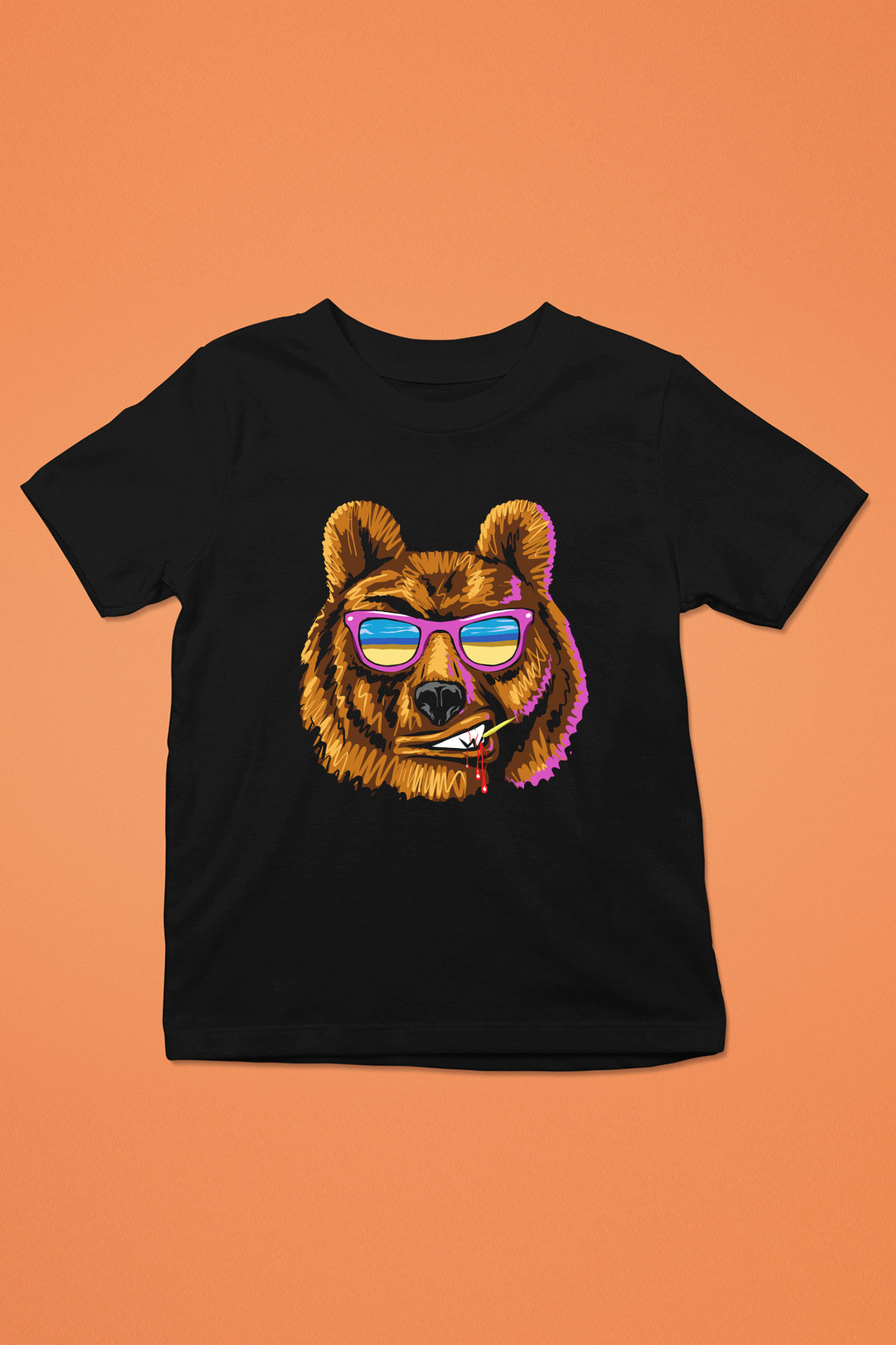 Ayı Baskılı Siyah Unisex Çocuk Tişört